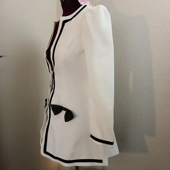 Blingor White Midi Coat with black bows L NOS fitted anime style - Picture 2 of 15